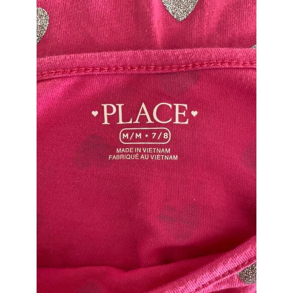 The Children's Place Girls Long Sleeve Dress Pink w/Silver Hearts Size Med 7/8 - Picture 3 of 4